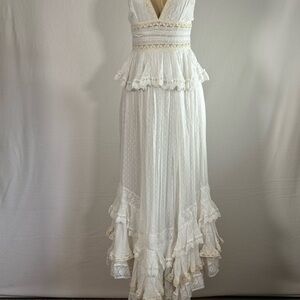 Rococo Sand Cream V-Neck Tiered Maxi Gown